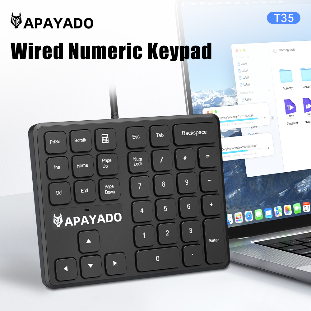 Keyboard Numpad Separate - Teclado numérico com fio, 34 teclas,
